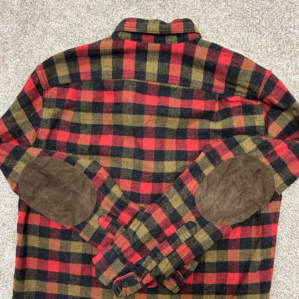 J Crew Men's Size M Plaid Button‎ Front Long Sleeve Shirt Wool Blend Elbow Patch
